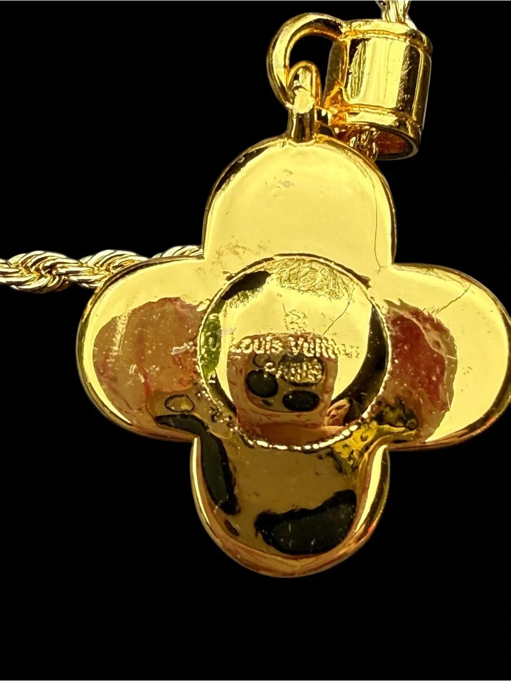 Upcycled LV Classic Gold Four-Leaf Cross Pendant Necklace